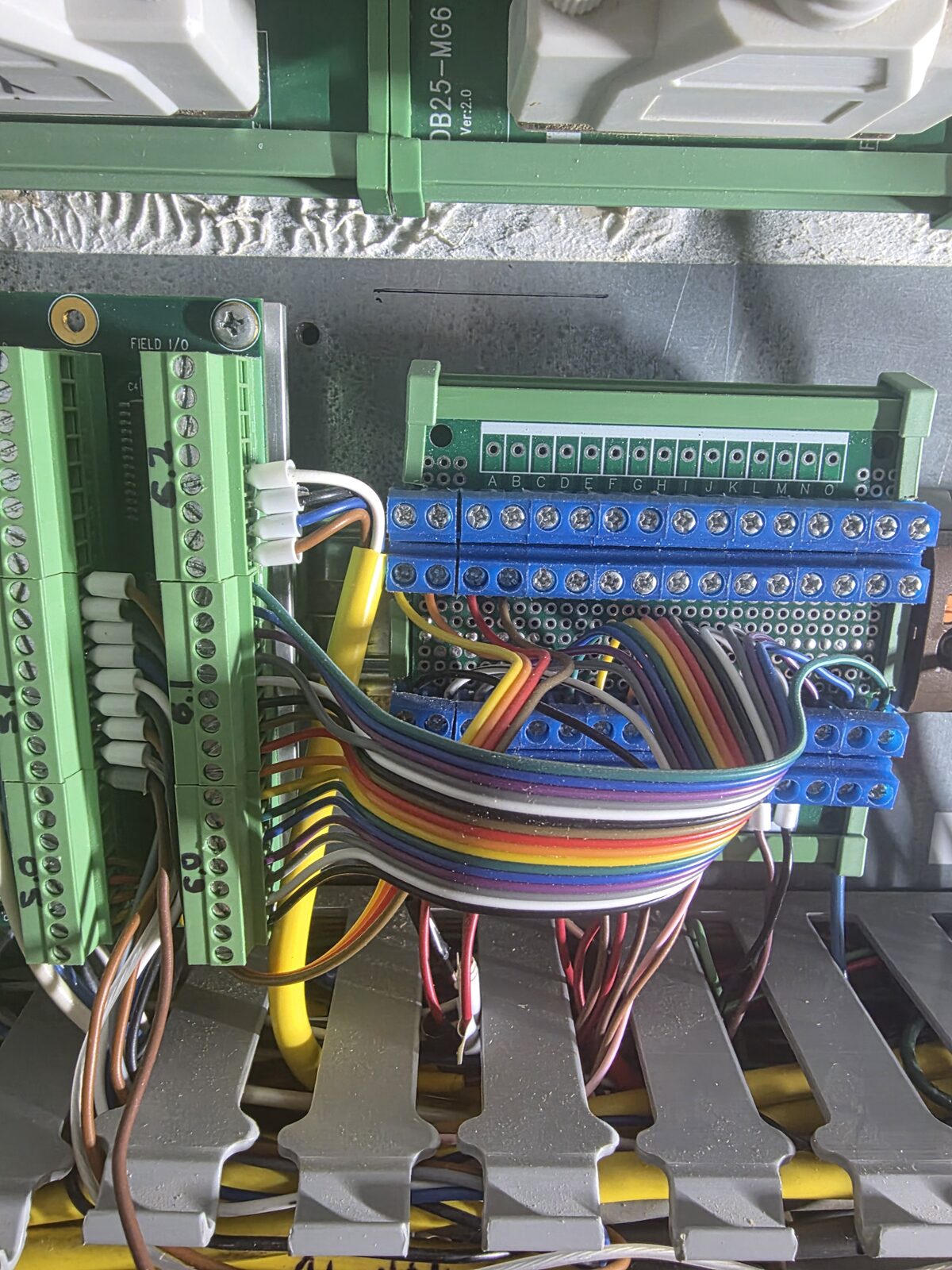 Field I/O wiring detail in the control cabinet
